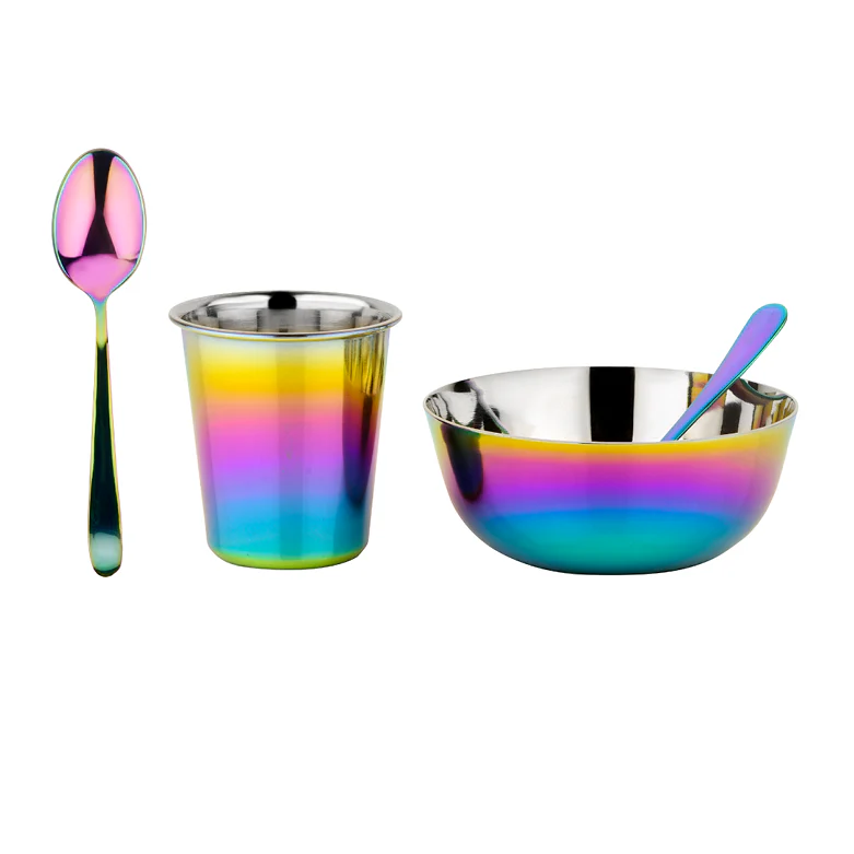 Ahimsa Stainless steel Starting solids set bowl cup and spoon for babies and toddlers